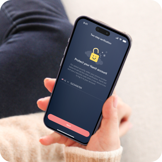 nanit app showing two-step verification screen