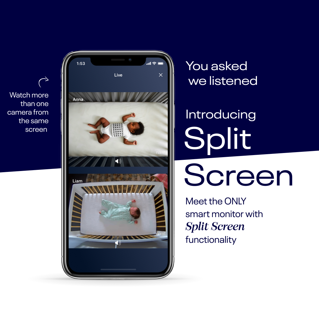 nanit app showing split screen - the only smart baby monitor with split screen capability